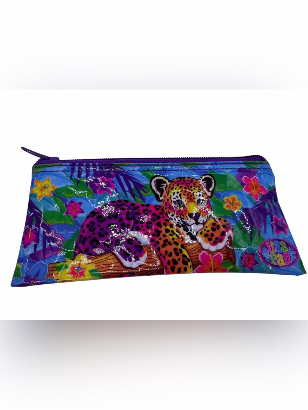 Vintage Lisa Frank Hunter Leopard Vinyl Zippered Pencil Pouch Case 7.5" x 3.5".